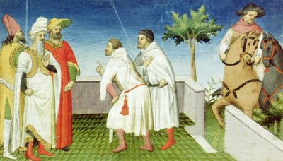 Nicolo, Marco and Matteo Polo Taking Leave of the Great Khan, Livre des Merveilles du Monde, c.1410-12 by Boucicaut Master